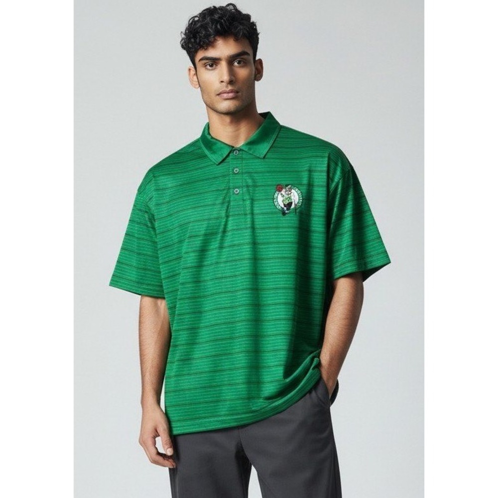 FOCO x NBA Boston Celtics Green Striped Performance Polo Shirt XL
